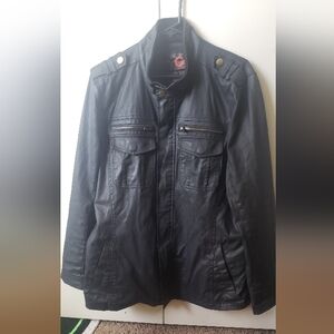 Black Leather Jacket with Zipper Pockets